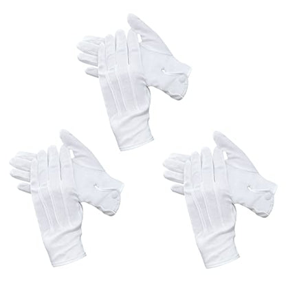 Beaded Parade Cotton Gloves for Women and Men With Grip - Non-Slip Costume Uniform Police Gloves With Snap Cuff - color: White,3pc
