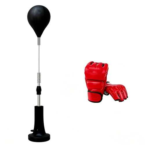 Adjustable Height Black Reflex Punching Ball Set with Boxing Gloves, Freestanding Speed Boxing Trainer for Adults Kids, Indoor Outdoor Stress Relief Punching Bag