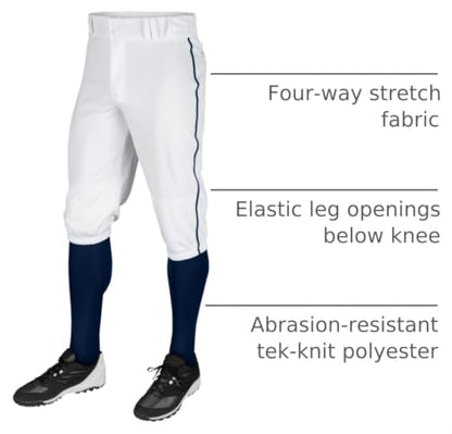 CHAMPRO Boy's Triple Crown Baseball Pant Knickers with Braid - color: White, Navy Pipe, size: X-Large