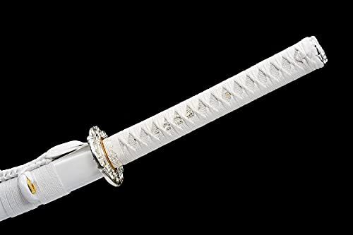 Traditional Heat/Clay Tempered Hand Forged Katana Sword | Real 1060/1095 T10 High Carbon Steel Sharp Full Tang Katanas | Practical Authentic Japanese Samurai Swords - color: White Plum