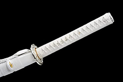 Traditional Heat/Clay Tempered Hand Forged Katana Sword | Real 1060/1095 T10 High Carbon Steel Sharp Full Tang Katanas | Practical Authentic Japanese Samurai Swords - color: White Plum