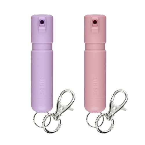 SABRE Mighty Discreet Pepper Spray with Snap-Clip Keychain - Pocket Size for Running, Walking, Keys & Travel, Fits in Small Bags & Purses, Max Strength Self Defense, UV Dye, 12 ft Range, 0.18 fl oz - color: Soft Pink and Lavender 2-Pack