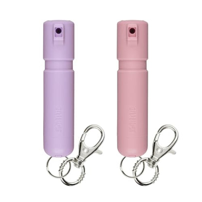 SABRE Mighty Discreet Pepper Spray with Snap-Clip Keychain - Pocket Size for Running, Walking, Keys & Travel, Fits in Small Bags & Purses, Max Strength Self Defense, UV Dye, 12 ft Range, 0.18 fl oz - color: Soft Pink and Lavender 2-Pack