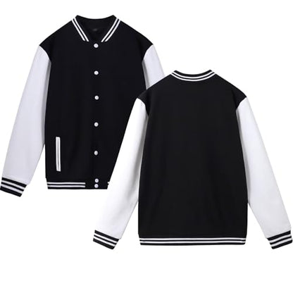 babyhealthy Men's Women's Varsity Baseball Jacket Casual Letterman Bomber Jacket Windbreaker Lightweight Jacket Coat - color: 021 Black, size: Medium