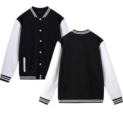 babyhealthy Men's Women's Varsity Baseball Jacket Casual Letterman Bomber Jacket Windbreaker Lightweight Jacket Coat - color: 021 Black, size: Medium