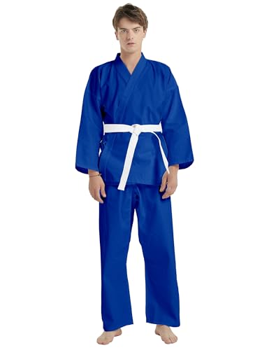 TOPTIE Karate Uniform with Belt, Karate Gi Student Uniform for Kids Adults - color: Blue, size: 6