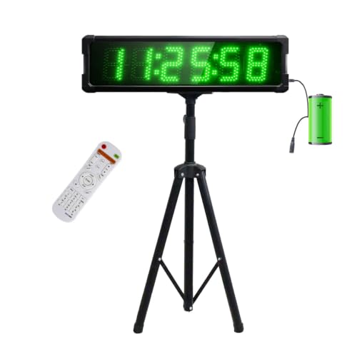 Large LED Display Digital Race Timer with Battery,Function-Countdown/Up/Time Clock, Remote Control, Tripod Stand and Adjustable Brightness for Sports Events, Races, Meetings, (Green) - style: waterproof+green