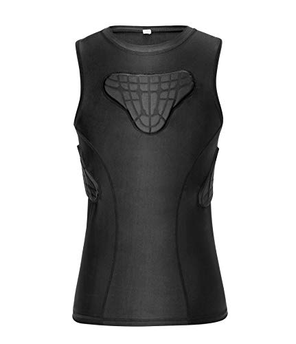 Youth Padded Compression Shirt Vest Rib Chest Protector Football Baseball - color: Padded Vest Black, size: X-Large