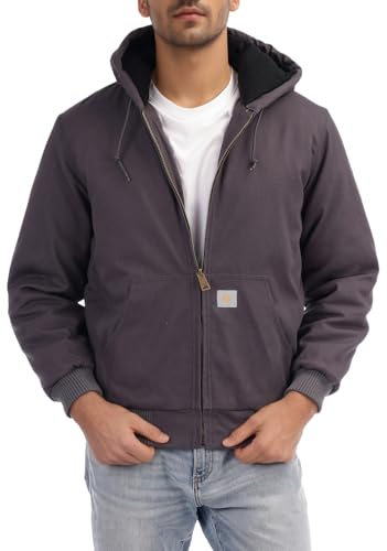 Men's Loose Fit Quilted Flannel Lined Workwear Waterproof Active Jacket Hooded Work Coat, Small, Black - color: Dark Grey, size: XX-Large