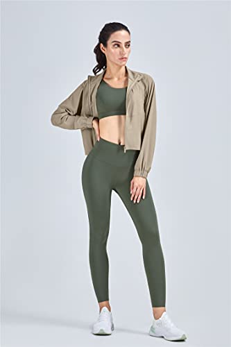 altiland Women's UPF 50+ Athletic Running Track Zip Up Cropped Jackets - color: Gravel, size: X-Small