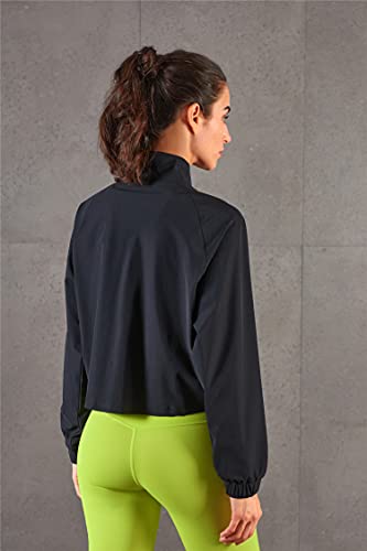 altiland Women's UPF 50+ Athletic Running Track Zip Up Cropped Jackets - color: Black, size: Medium