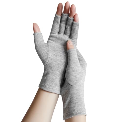 ANSMIO Rayon Derived from Bamboo Compression Gloves – Fingerless Arthritis & Carpal Tunnel Support, Lightweight Moisture-Wicking, Gentle Relief for Men & Women, Size L - color: Grey, size: Large