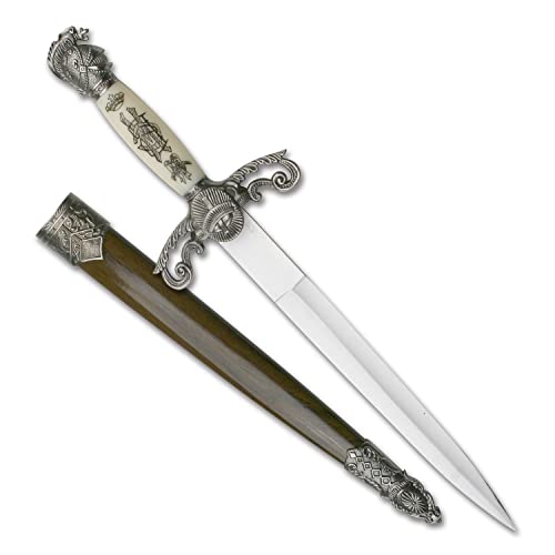 MASTER USA – Medieval Mini Short Sword, Stainless Steel Blade with Cast Metal Handle, Wood Scabbard – Fantasy, Collectible - color: SW-798