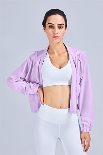 altiland Women's UPF 50+ Athletic Running Track Zip Up Cropped Jackets - color: Orchid Purple, size: Medium
