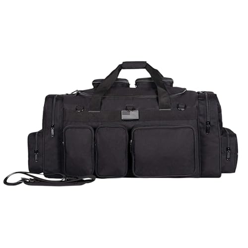 Heavy Duty Range Duffel Quality Tactical Gear Travel Sports Equipment Gym Bag Lockable Zippers with US Flag Patch (33" Black) - size: 33" Black