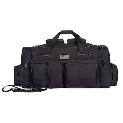 Heavy Duty Range Duffel Quality Tactical Gear Travel Sports Equipment Gym Bag Lockable Zippers with US Flag Patch (33" Black) - size: 33" Black