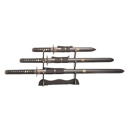 Sword Valley Authentic Ninja Samurai Sword 3-Piece Set with 3-Tier Display Stand – Shinobi Engraved Scabbards, Stainless Steel Blades, Waxed Cotton Handle (38.9"+30.5"+21.1")