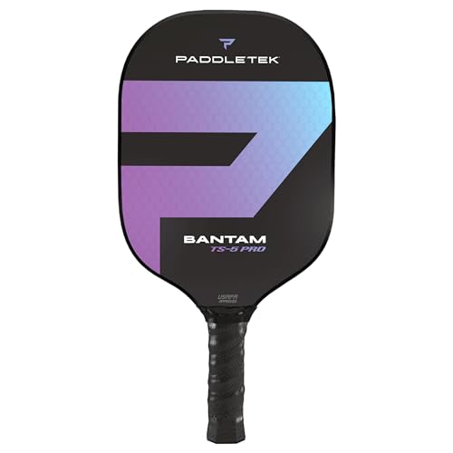 Paddletek Bantam TS-5 Pro Pickleball Paddle | Professional Pickleball Paddles with Honeycomb Core, Textured Fiberglass Epoxy Hybrid Surface, Bantam SRT Core & High Tack Performance Grip - color: AURORA (Purple) | Large Grip, size: Light Weight