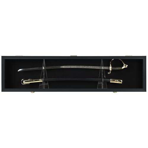 Sword Display Case Cabinet Stand Holder Wall Rack Holds Military Saber or Samurai Sword Lockable UV Protection Door Black Felt Inside (Black Finish Frame) - color: Black Finish Frame, With Black Felt Inside