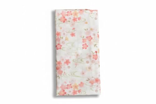 Japanese Gauze Tenugui Towel – 100% Cotton Made in Japan – Quick Dry, Soft & Lightweight Kitchen Tea Towel, Face & Hand Towel for Travel (1, Flowing Water Cherry Blossom Pattern Cream, Medium) - color: Flowing Water Cherry Blossom Pattern Cream