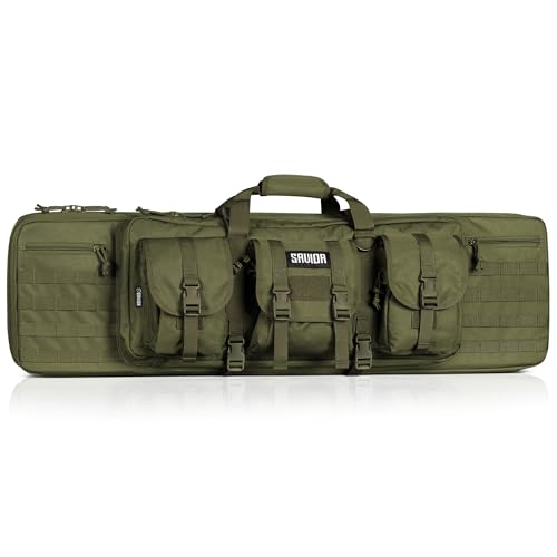 Savior Equipment American Classic Tactical Double Long Gun Bag Pistol Transportation Case w/Backpack Strap, in 32" 36" 42" 46" 51" 55" - color: Olive Drab Green, size: 42" x 12" Double Rifle Case, style: Rifle Case