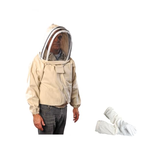 Natural Canvas Bee Jacket with Fencing Veil Hood & Gloves - size: Large