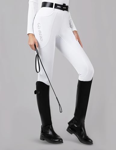 Women's Horse Riding Pants with Full Seat Silicone Grip - color: White, size: Small