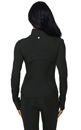 Interlink Ribbed Princess Seam Performance Jacket - color: Black Interlink High Low Hem, size: Large