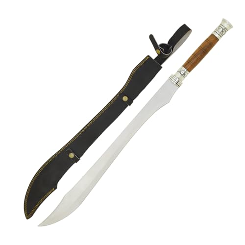 Medieval Warrior Knights Templar Long Sword with Sheath Steel Guard, Leather Wrapped Handle - color: Elven Scimiitar