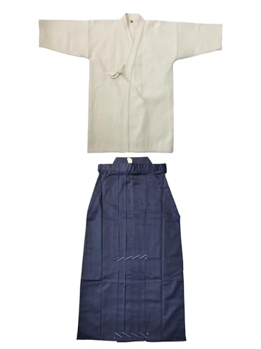 Hakama Kendo Gi Aikido Samurai Hakama Martial Arts Clothing Kimono Shirts Costumes Formal Kyudo Kimono 2pcs - color: Blue-white, size: 19