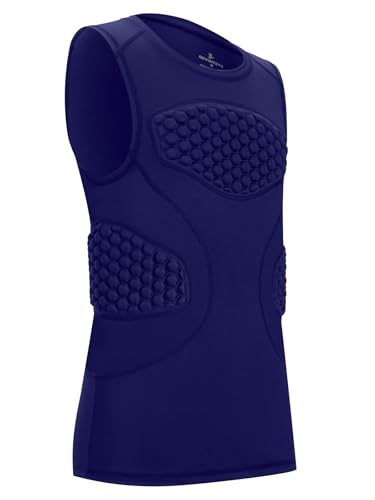 DEVOROPA Youth Boys Football Baseball Padded Compression Shirt Chest Protector Softball Lacrosse Rib Heart Sternum Guard - color: Navy, size: X-Small