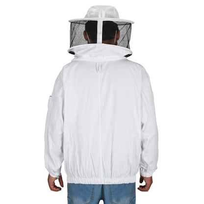Beekeeping Jacket with Round Veil - Breathable Cotton Beekeeper Suit with YKK Zippers & Protective Hood (BP-102-White)-5XL - color: White Round Veil, size: 5XL
