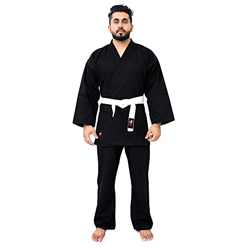 G4 Karate Suit GI Aikido Training Adult Student Uniform Set Free Belt Black White - color: Black, size: 00/120cm