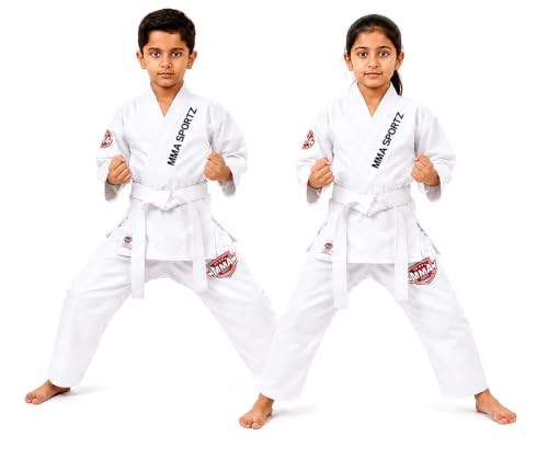 Jiu Jitsu Gi for Kids & Teens – Lightweight Martial Arts Training Suit | 100% Cotton-Poly Blend | Free White Belt - color: White, size: M-0
