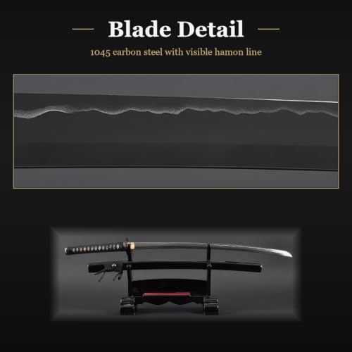 1045 Katana, Hand Forged Full Tang Japanese Sword | Classic Tsuba Series - color: Black