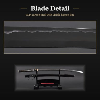 1045 Katana, Hand Forged Full Tang Japanese Sword | Classic Tsuba Series - color: Black