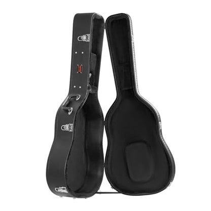 VEVOR Acoustic Guitar Hard Case, 43.31 in Gourd-Shaped Guitar Hard Case, With Lock Latch Key Handle, PVC Padding Soft Lining Water-Resistant Hard Shell Guitar Case, for 39-41 in Acoustic Guitar, Black - size: 43.3 inch(case size)