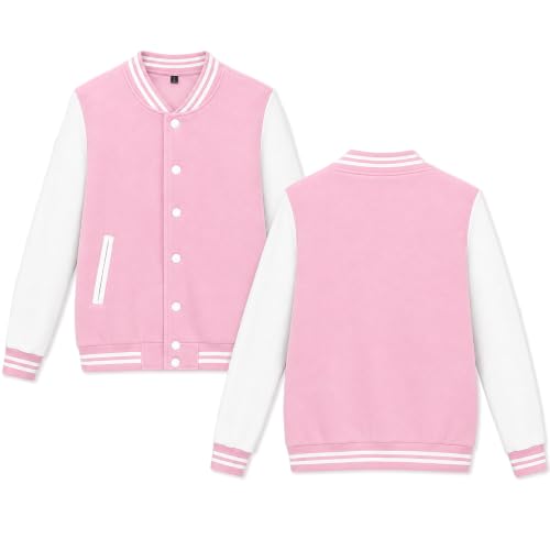babyhealthy Men's Women's Varsity Baseball Jacket Casual Letterman Bomber Jacket Windbreaker Lightweight Jacket Coat - color: 002 Pink, size: Small