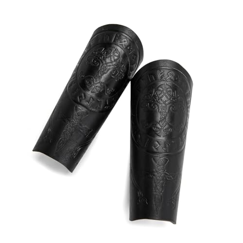 Leather Bracers for Men - Viking Embossed Medieval Arm Archery Guard Gauntlet Costumes - color: Hbr059-tree Black