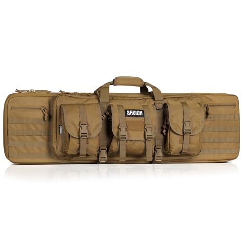 Savior Equipment American Classic Tactical Double Long Gun Bag Pistol Transportation Case w/Backpack Strap, in 32" 36" 42" 46" 51" 55" - color: Flat Dark Earth Tan, size: 46" x 12" Double Rifle Case, style: Rifle Case