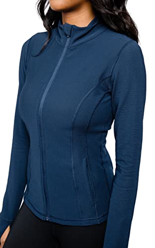 Interlink Ribbed Princess Seam Performance Jacket - color: Dark Navy Ribbed, size: Large