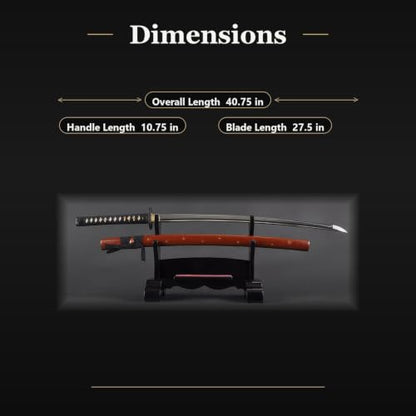 Katana Samurai Sword, 1045 Carbon Steel, Hand Forged, Full Tang - color: Burgundy Snow