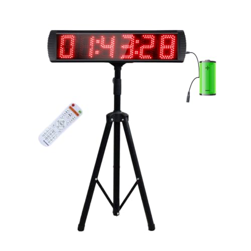 Large LED Display Digital Race Timer with Battery,Function-Countdown/Up/Time Clock, Remote Control, Tripod Stand and Adjustable Brightness for Sports Events, Races, Meetings, Presentations - style: non-waterproof+red