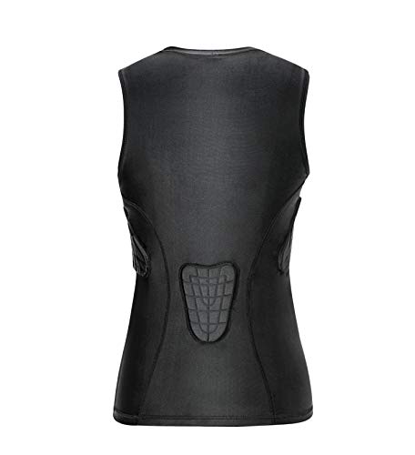 Youth Padded Compression Shirt Vest Rib Chest Protector Football Baseball - color: Padded Vest Black, size: X-Large