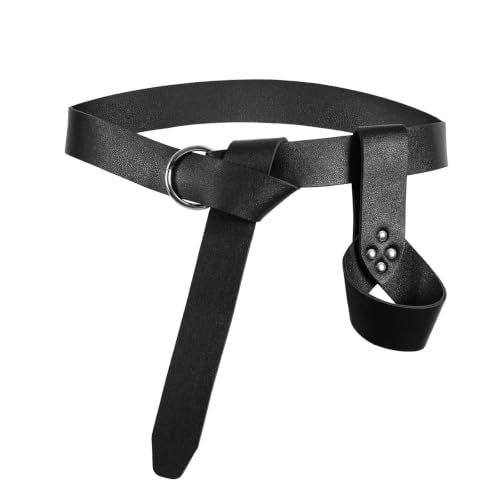 Medieval Belt with Sword Sheath, Leather Viking Belt and Frog Sword Scabbard Set, Renaissance Pirate Holster - color: Black