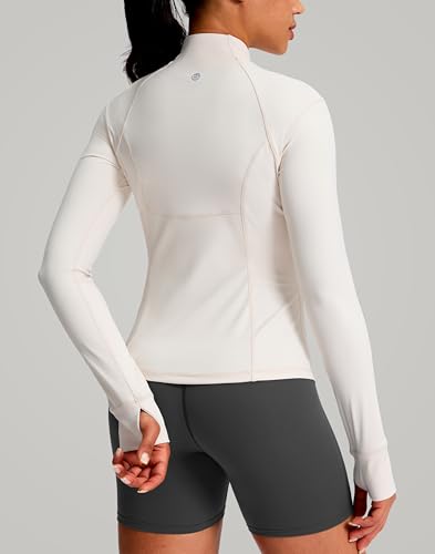 G Gradual Women's Workout Jackets Extended Waist Length Slim Full Zip 4 Pockets Athletic Jacket Spring Running Yoga Clothes - color: Beige#gold Zip, size: Medium