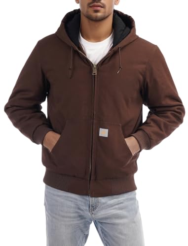 Men's Loose Fit Quilted Flannel Lined Workwear Waterproof Active Jacket Hooded Work Coat, Small, Black - color: Brown, size: 3X-Large