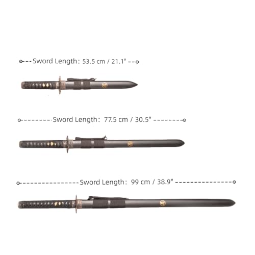 Sword Valley Authentic Ninja Samurai Sword 3-Piece Set with 3-Tier Display Stand – Shinobi Engraved Scabbards, Stainless Steel Blades, Waxed Cotton Handle (38.9"+30.5"+21.1")