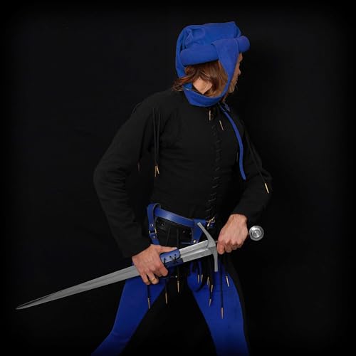 Mythrojan Medieval Sword Frog Adventurer with Leather Holder for Universal Rapier, Broadsword, Cutlass - style: Normal Left Handed - Blue (8" X 8")