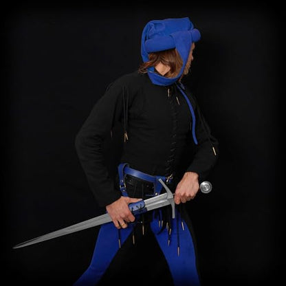 Mythrojan Medieval Sword Frog Adventurer with Leather Holder for Universal Rapier, Broadsword, Cutlass - style: Normal Left Handed - Blue (8" X 8")